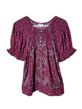 Sundance magenta paisley lodi top smocked womens S boho